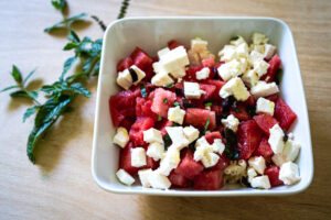 Salade de pâtes, pastèque et feta